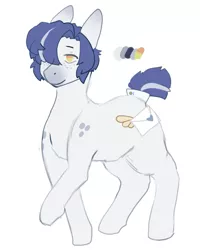 Size: 603x754 | Tagged: safe, artist:crosserabbit, derpibooru import, oc, oc:paid postage, earth pony, pony, accessories, accessory, bangs, blue, blue fur, blue hair, blue pony, clothed ponies, clothes, colt, cuff, design, dots, eyebrows, fluffy hair, freckles, gray, grey pony, hair over one eye, mail, mailpony, male, markings, one leg raised, polka dots, ponysona, reference, short hair, short tail, smiling, spots, spotted, stallion, tail, tail wrap, two toned mane, unshorn fetlocks, white, white pony