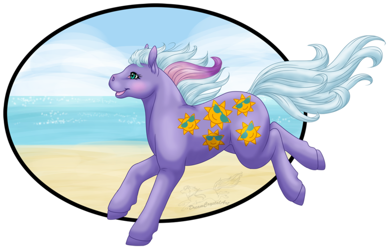 Size: 1118x715 | Tagged: artist:dreamcrystalart, artist:sd-dreamcrystal, beach, derpibooru import, g1, g1 to g2, g2, galloping, generation leap, safe, shoreline, simple background, solo, sunshine ponies, transparent background