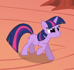 Size: 748x704 | Tagged: safe, derpibooru import, screencap, twilight sparkle, pony, unicorn, the return of harmony, cropped, female, golden oaks library, raised hoof, solo, stern, twilight is not amused, unamused, unicorn twilight