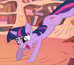 Size: 1073x939 | Tagged: safe, derpibooru import, screencap, twilight sparkle, pony, unicorn, the return of harmony, cropped, female, golden oaks library, open mouth, solo, unicorn twilight