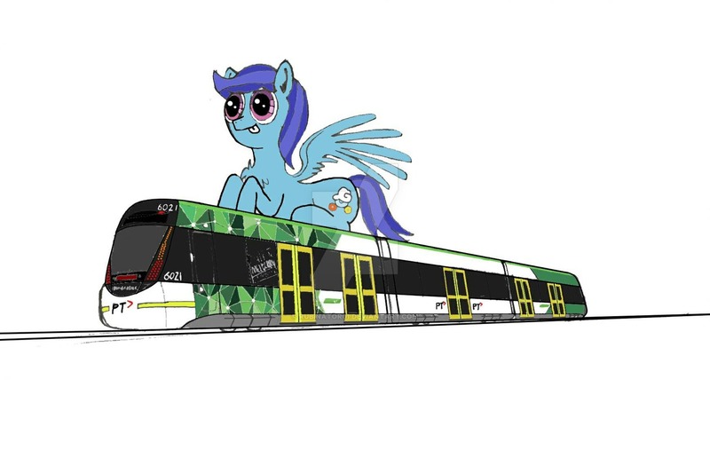 Size: 1280x840 | Tagged: safe, artist:alope ruby aspendale, deleted from derpibooru, derpibooru import, oc, oc:sierra nightingale, pegasus, pony, melbourne e-class tram, sitting, technology, that pony sure does love trams, tram