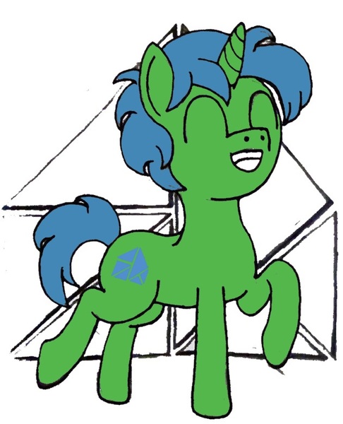 Size: 631x779 | Tagged: safe, artist:alope ruby aspendale, deleted from derpibooru, derpibooru import, oc, oc:alope ruby aspendale, pony, unicorn, blue mane, cutie mark, green fur, happy