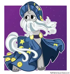 Size: 1584x1677 | Tagged: safe, artist:redpalette, derpibooru import, star swirl the bearded, pony, unicorn, beard, facial hair, hat, male, moustache, purple background, robes, simple background, solo, stallion, wizard, wizard hat