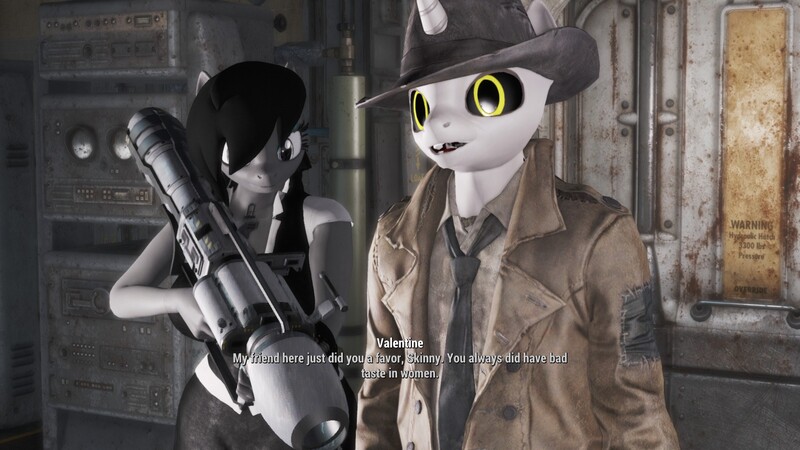 Size: 1920x1080 | Tagged: safe, artist:defector, derpibooru import, oc, oc:padi, anthro, unicorn, 3d, fallout, fallout 4, hat, horn, nick valentine, pipboy, rocket launcher, synth