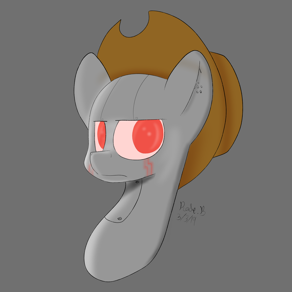 Size: 4500x4500 | Tagged: safe, artist:rosebush, derpibooru import, oc, unofficial characters only, pony, robot, robot pony, absurd resolution, bust, cowboy hat, glowing eyes, hat, portrait, solo