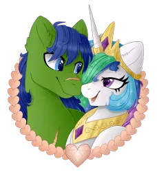 Size: 3094x3388 | Tagged: safe, artist:sk-ree, derpibooru import, princess celestia, oc, oc:rally flag, alicorn, pegasus, pony, equestria girls, canon x oc, female, hearts and hooves day, horn, horn jewelry, horn ring, jewelry, male, principal celestia, rallylestia, ring, shipping, straight, wedding ring