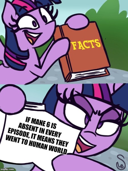 Size: 500x667 | Tagged: safe, artist:quarium edits, derpibooru import, twilight sparkle, twilight sparkle (alicorn), alicorn, equestria girls, absent, book, downvote bait, exploitable meme, image macro, meme, op is wrong, solo, twilight's fact book