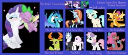 Size: 1024x443 | Tagged: safe, derpibooru import, coco pommel, fancypants, fleur-de-lis, mane-iac, mina, nightmare rarity, princess ember, rarity, sassy saddles, smolder, spike, suri polomare, sweetie belle, thorax, changedling, changeling, dragon, pony, bisexual, blushing, create your own harem, exploitable meme, female, gay, harem, interspecies, king thorax, kissing, lesbian, male, mare, meme, shipping, sparity, spike gets all the mares, spike gets all the stallions, straight, vector, winged spike