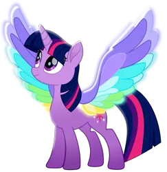 Size: 5237x5386 | Tagged: safe, artist:pink1ejack, derpibooru import, twilight sparkle, twilight sparkle (alicorn), alicorn, pony, rainbow roadtrip, absurd resolution, colored wings, colored wingtips, cute, female, looking up, mare, movie accurate, multicolored wings, rainbow wings, simple background, smiling, solo, spread wings, transparent background, twiabetes, vector, wing bling, wings