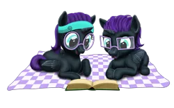 Size: 1920x1197 | Tagged: safe, artist:vasillium, derpibooru import, oc, oc:nox (rule 63), oc:nyx, unofficial characters only, alicorn, pony, adorkable, alicorn oc, blank flank, blanket, book, brother, brother and sister, colt, cute, diabetes, disguise, dork, ears up, egghead, family, female, filly, glasses, happy, headband, horn, lying down, male, mare, nostrils, nyxabetes, open book, open mouth, prince, princess, r63 paradox, reading, reading glasses, royalty, rule 63, rule63betes, self paradox, self ponidox, selfcest, shipping, shipping fuel, siblings, simple background, sister, stallion, straight, transparent background, wall of tags, wings