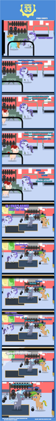 Size: 1205x8883 | Tagged: safe, artist:estories, derpibooru import, oc, oc:grimwire, oc:sollace, oc:spring dawn, oc:viol strings, unofficial characters only, pony, unicorn, comic:stable 33, fallout equestria, bait and switch, female, mare, pointy ponies, semi-vulgar, trolling