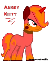 Size: 419x520 | Tagged: safe, artist:rainbowzforlife, artist:rakuraikaze-chan, derpibooru import, ponified, pony, angry, angry kitty, base used, lego, red text, signature, simple background, solo, text, the lego movie, transparent background, unikitty