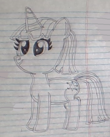 Size: 352x440 | Tagged: safe, artist:nightshadowmlp, derpibooru import, twilight sparkle, pony, unicorn, female, lined paper, mare, smiling, solo, traditional art, unicorn twilight