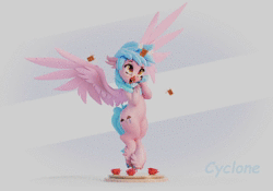 Size: 1300x908 | Tagged: 3d, animated, artist:v747, classical hippogriff, cute, derpibooru import, female, hippogriff, no sound, not silverstream, oc, oc:cyclone stormchaser, safe, smiling, solo, stairs, turntable, webm