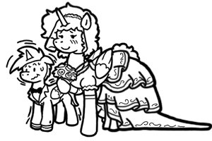 Size: 300x200 | Tagged: safe, artist:crazyperson, derpibooru import, oc, alicorn, pony, unicorn, fallout equestria, fallout equestria: commonwealth, fanfic, alicorn oc, black and white, blushing, bowtie, clothes, dress, fanfic art, female, floppy ears, flower, generic pony, grayscale, hooves, horn, male, mare, marriage, monochrome, nervous, simple background, smiling, solo, stallion, transparent background, wedding dress, wings