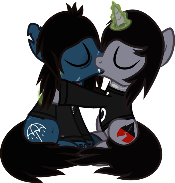 Size: 1179x1236 | Tagged: suggestive, artist:lightningbolt, derpibooru import, ponified, ponified:kellin quinn, ponified:oliver sykes, earth pony, pony, undead, unicorn, zombie, zombie pony, .svg available, bags under eyes, blood, blood stains, bone, bring me the horizon, clothes, disguise, disguised siren, drool, drop dead clothing, eyes closed, fangs, french kiss, gay, glowing horn, grabbing, horn, hug, jewelry, kissing, lip piercing, long sleeves, magic, male, necklace, open mouth, piercing, raised hoof, scar, shipping, shirt, simple background, sitting, sleeping with sirens, stallion, stitches, svg, tattoo, tongue out, transparent background, vector