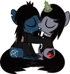 Size: 1179x1236 | Tagged: suggestive, artist:lightningbolt, derpibooru import, ponified, ponified:kellin quinn, ponified:oliver sykes, earth pony, pony, undead, unicorn, zombie, zombie pony, .svg available, bags under eyes, blood, blood stains, bone, bring me the horizon, clothes, disguise, disguised siren, drool, drop dead clothing, eyes closed, fangs, french kiss, gay, glowing horn, grabbing, horn, hug, jewelry, kissing, lip piercing, long sleeves, magic, male, necklace, open mouth, piercing, raised hoof, scar, shipping, shirt, simple background, sitting, sleeping with sirens, stallion, stitches, svg, tattoo, tongue out, transparent background, vector