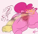 Size: 2048x1822 | Tagged: explicit, artist:ota, derpibooru import, pinkie pie, earth pony, pony, anus, balloonbutt, butt, cutie mark, disembodied hand, female, female focus, femsub, hand, heart, heart tongue, mare, nudity, pain, pinkiesub, plot, ponut, shocked, shocked expression, signature, simple background, solo focus, spanking, spanking ponut, submissive, surprised, vagina