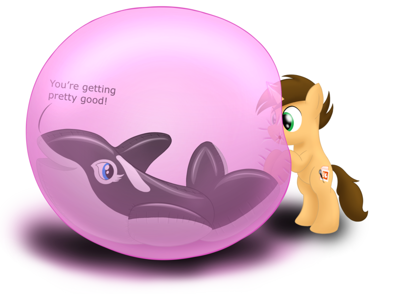 Size: 2604x1937 | Tagged: safe, artist:bladedragoon7575, derpibooru import, oc, oc:bobby seas, oc:remmy, unofficial characters only, orca, unicorn, whale, bubble, bubblegum, food, gum, in bubble, inflatable, inflatable whale, pool toy, simple background, transparent background