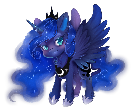 Size: 510x434 | Tagged: safe, artist:mad-cryime, derpibooru import, princess luna, alicorn, pony, blushing, chest fluff, chibi, constellation, crown, cute, ear fluff, ethereal mane, female, hoof shoes, jewelry, leg fluff, lidded eyes, lunabetes, mare, regalia, simple background, solo, starry mane, transparent background