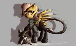 Size: 2800x1700 | Tagged: safe, artist:elmutanto, derpibooru import, oc, oc:rosemary, unofficial characters only, pony, fallout equestria, fanfic:fallout equestria: broken oaths, armor, gray background, simple background, terminator