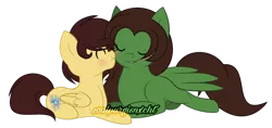 Size: 1280x606 | Tagged: safe, artist:t-aroutachiikun, derpibooru import, oc, oc:golden ashes, oc:ocean symphony, unofficial characters only, pegasus, pony, colt, female, male, mare, mother and child, mother and son, prone, simple background, transparent background