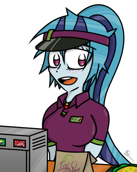 Size: 1600x2000 | Tagged: safe, artist:stealingshad3z, derpibooru import, sonata dusk, equestria girls, food, job, solo, taco, taco bell, taco tuesday