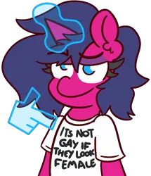 Size: 870x1010 | Tagged: safe, artist:threetwotwo32232, derpibooru import, oc, oc:fizzy pop, pony, unicorn, clothes, femboy, glowing horn, hand, horn, lidded eyes, magic, magic hands, male, shirt, smiling, solo, stallion, t-shirt, trap