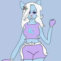 Size: 2000x2000 | Tagged: safe, artist:melodiamelody, derpibooru import, trixie, equestria girls, belly button, clothes, exeron fighters, exeron gloves, exeron outfit, midriff, pony ears, sports bra