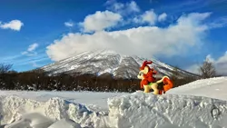 Size: 2048x1152 | Tagged: safe, artist:hihin1993, derpibooru import, autumn blaze, pony, sounds of silence, forest, irl, japan, majestic, mountain, photo, plushie, snow, solo