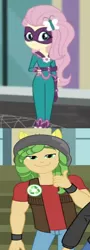 Size: 466x1292 | Tagged: safe, derpibooru import, edit, edited screencap, screencap, fluttershy, saddle rager, sandalwood, equestria girls, movie magic, spoiler:eqg specials, clothes, costume, female, male, power ponies, sandalshy, shipping, straight