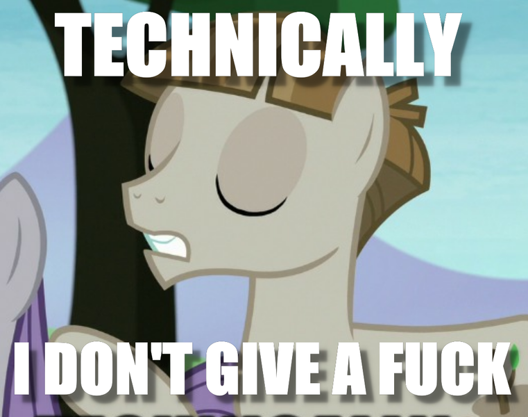 Size: 1128x889 | Tagged: caption, cropped, derpibooru import, edit, edited screencap, image macro, mudbriar, no fucks, safe, screencap, solo focus, technically, text, the maud couple, vulgar