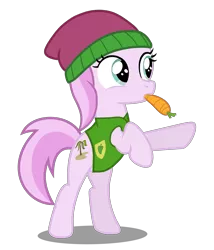 Size: 6000x7000 | Tagged: safe, artist:mundschenk85, derpibooru import, piña colada, pony, absurd resolution, background pony, bipedal, carrot, clothes, cute, female, filly, food, mouth hold, piña cutelada, plant team, simple background, solo, transparent background, winter cap, winter wrap up vest