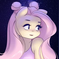 Size: 1475x1474 | Tagged: alternate hairstyle, anthro, artist:katputze, bust, clothes, cute, derpibooru import, ear fluff, female, fluttershy, open mouth, portrait, safe, shyabetes, solo, space buns, tanktop