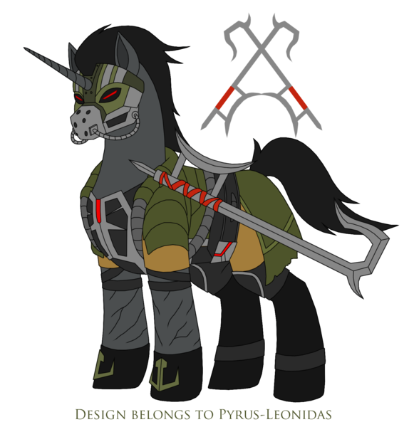 Size: 1557x1607 | Tagged: safe, artist:pyrus-leonidas, derpibooru import, ponified, pony, unicorn, series:mortal kombat:defenders of equestria, hookswords, kabal, mortal kombat, simple background, solo, transparent background