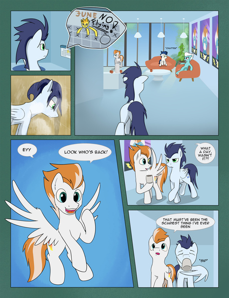 Size: 1600x2085 | Tagged: safe, artist:marmorexx, derpibooru import, ponerpics import, ponybooru import, fire streak, fleetfoot, high winds, soarin', pegasus, pony, comic:the new wonderbolt, coffee, coffee mug, comic, female, image, jpeg, male, mare, mug, stallion, wing hands, wings