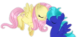 Size: 941x458 | Tagged: safe, artist:kirawolf13, derpibooru import, fluttershy, oc, oc:lightning bolt, pony, canon x oc, flutterbolt, romance