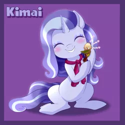 Size: 900x900 | Tagged: safe, artist:mimijuliane, derpibooru import, oc, unofficial characters only, bird, pony, unicorn, blushing, clothes, cravat, cute, eyes closed, female, heart, hug, lovebird, mare, winghug