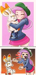 Size: 723x1499 | Tagged: abuse, artist:kprovido, clothes, comic, crossover, crying, cute, derpibooru import, do not want, dress, eyes closed, flutterbuse, fluttershy, human, humanized, pokémon, pokemon sword and shield, safe, scorbunny, shyabetes, varying degrees of want