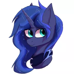 Size: 1024x1024 | Tagged: safe, artist:glazirka, derpibooru import, princess luna, pony, alternate hairstyle, bust, constellation, cute, ear fluff, ethereal mane, eye clipping through hair, eyebrows visible through hair, head only, lunabetes, peytral, portrait, simple background, solo, starry mane, white background