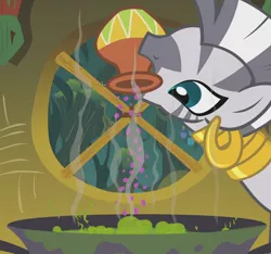 Size: 1630x1523 | Tagged: bridle gossip, bubbly cauldron, cauldron, composite screencap, derpibooru import, edit, edited screencap, everfree forest, panorama, safe, screencap, zebra, zecora, zecora's hut