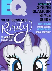 Size: 720x980 | Tagged: safe, derpibooru import, official, rarity, pony, facebook, fashion, magazine cover, parody, peekaboo