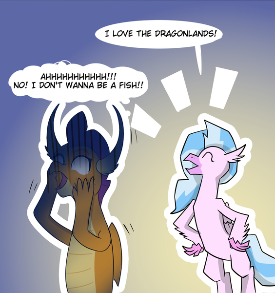 Size: 1733x1845 | Tagged: artist:chedx, comic:the weekend wager, cropped, derpibooru import, dragon, hippogriff, panic attack, panicking, safe, silverstream, smolder