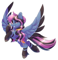 Size: 1919x1965 | Tagged: safe, artist:aegann, derpibooru import, oc, oc:alpha jet, unofficial characters only, pegasus, pony, colored wings, colored wingtips, ear fluff, female, flying, goggles, heterochromia, looking at you, mare, simple background, socks (coat marking), solo, spread wings, transparent background, two toned wings, unshorn fetlocks, wings