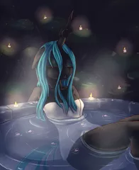 Size: 2025x2475 | Tagged: anthro, artist:alasou, breasts, changeling, changeling queen, derpibooru import, eyes closed, female, floppy ears, mare, naked towel, queen chrysalis, solo, solo female, suggestive, towel