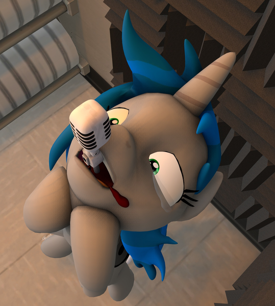 Size: 1940x2160 | Tagged: semi-grimdark, artist:awgear, derpibooru import, oc, oc:homage, pony, unicorn, fallout equestria, 3d, all the way through, blood, blood in mouth, blue mane, crying, dying, fallout, film reel, foam, gray coat, green eyes, imminent death, impalement, implied anal insertion, implied insertion, microphone, microphone stand, sad, scared, snuff, source filmmaker, suspended, this will end in death