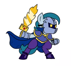 Size: 640x600 | Tagged: safe, artist:ficficponyfic, derpibooru import, oc, oc:larimar, pony, colt quest, armor, clothes, colt, cosplay, costume, galaxia, male, mask, meta knight, simple background, solo, sword, weapon, white background