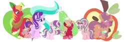 Size: 1024x350 | Tagged: safe, artist:blueberrymuffin02, artist:selenaede, derpibooru import, big macintosh, starlight glimmer, oc, oc:jiji glimmer, oc:klara glimmer, oc:mike mac, oc:sugar apple, oc:triples, earth pony, pony, unicorn, baby, baby pony, base used, chest fluff, colt, cutie mark background, family, female, filly, freckles, glimmermac, half-siblings, male, mare, offspring, parent:big macintosh, parent:cheerilee, parent:starlight glimmer, parents:cheerimac, parents:glimmermac, shipping, stallion, straight