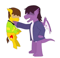 Size: 2200x2100 | Tagged: safe, artist:maxter-advance, derpibooru import, ponified, dragon, earth pony, pony, spoiler:deltarune, clothes, crossover, deltarune, dragoness, dragonified, female, jacket, kris, species swap, susie (deltarune), sweater