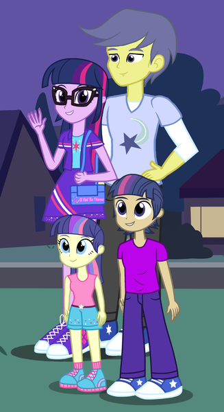 Size: 1600x2936 | Tagged: safe, artist:themexicanpunisher, derpibooru import, comet tail, sci-twi, twilight sparkle, oc, oc:comet dust, oc:starlight nebula, equestria girls, clothes, cometlight, converse, equestria girls-ified, family, female, male, offspring, parent:comet tail, parent:twilight sparkle, parents:cometlight, shipping, shoes, straight